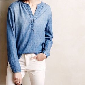 Cloth & Stone chambray polka dot top